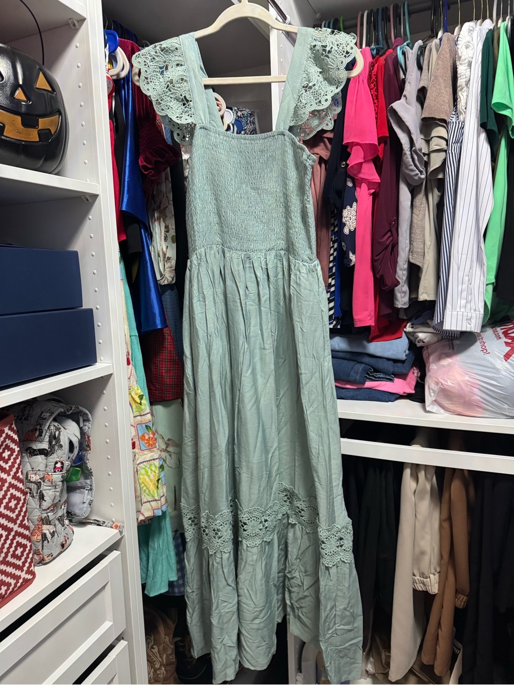 Mint Green Maxi Sundress with Lace Straps